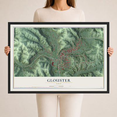 Map of Glouster, Ohio, 24 x 36 inch print in a black wood frame