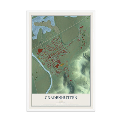 Map of Gnadenhutten, Ohio, 12 x 18 inch print in a white wood frame