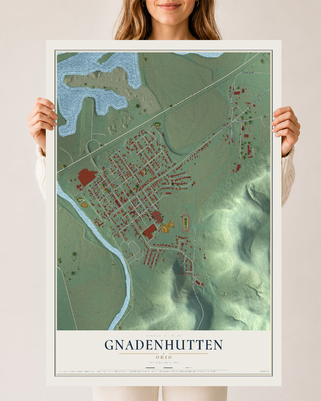 Map of Gnadenhutten, Ohio, 24 x 36 inch unframed archival matte print