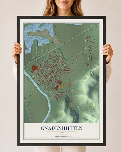Map of Gnadenhutten, Ohio, 24 x 36 inch print in a black wood frame