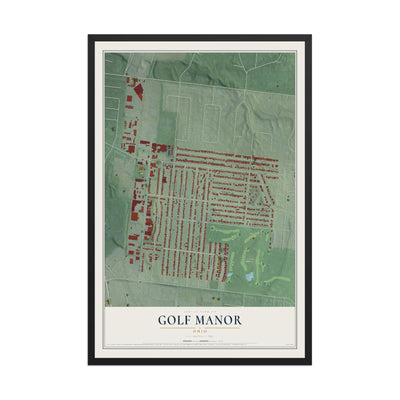 Map of Golf Manor, Ohio, 12 x 18 inch print in a black wood frame