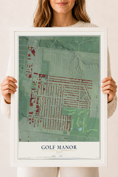 Map of Golf Manor, Ohio, 18 x 24 inch print in a white wood frame