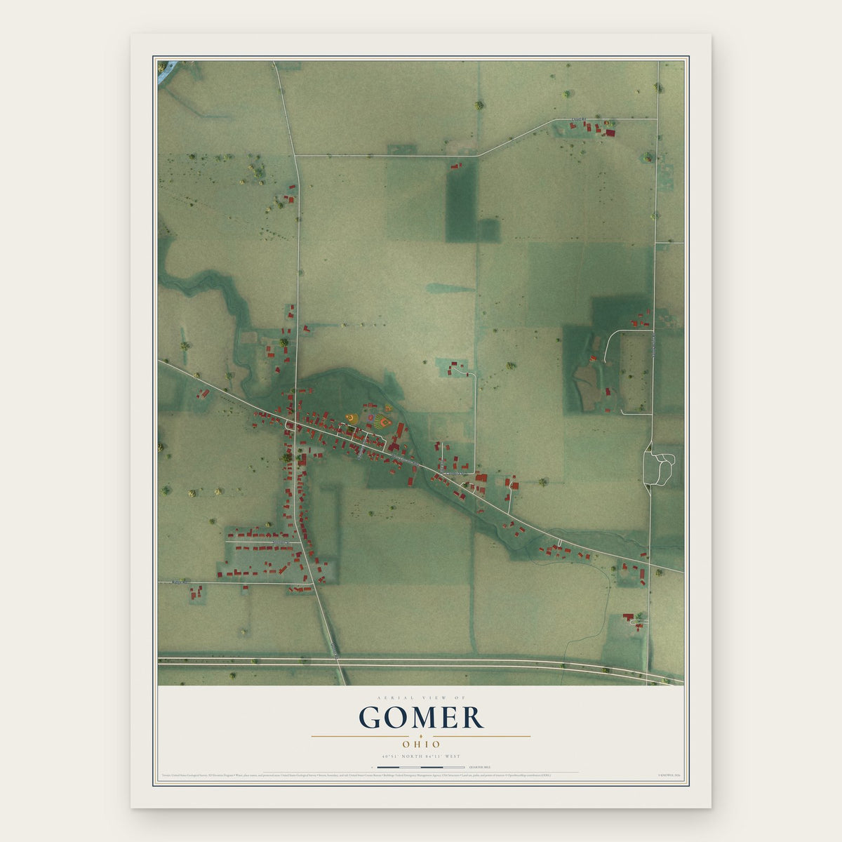 Gomer, Ohio map print, the full design