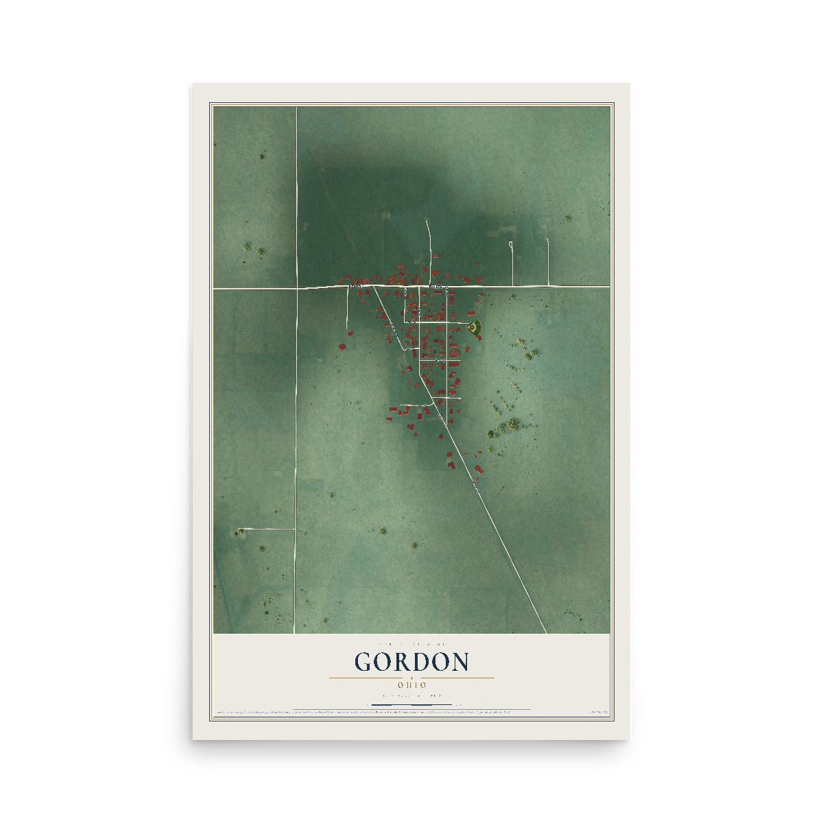 Map of Gordon, Ohio, 12 x 18 inch unframed archival matte print