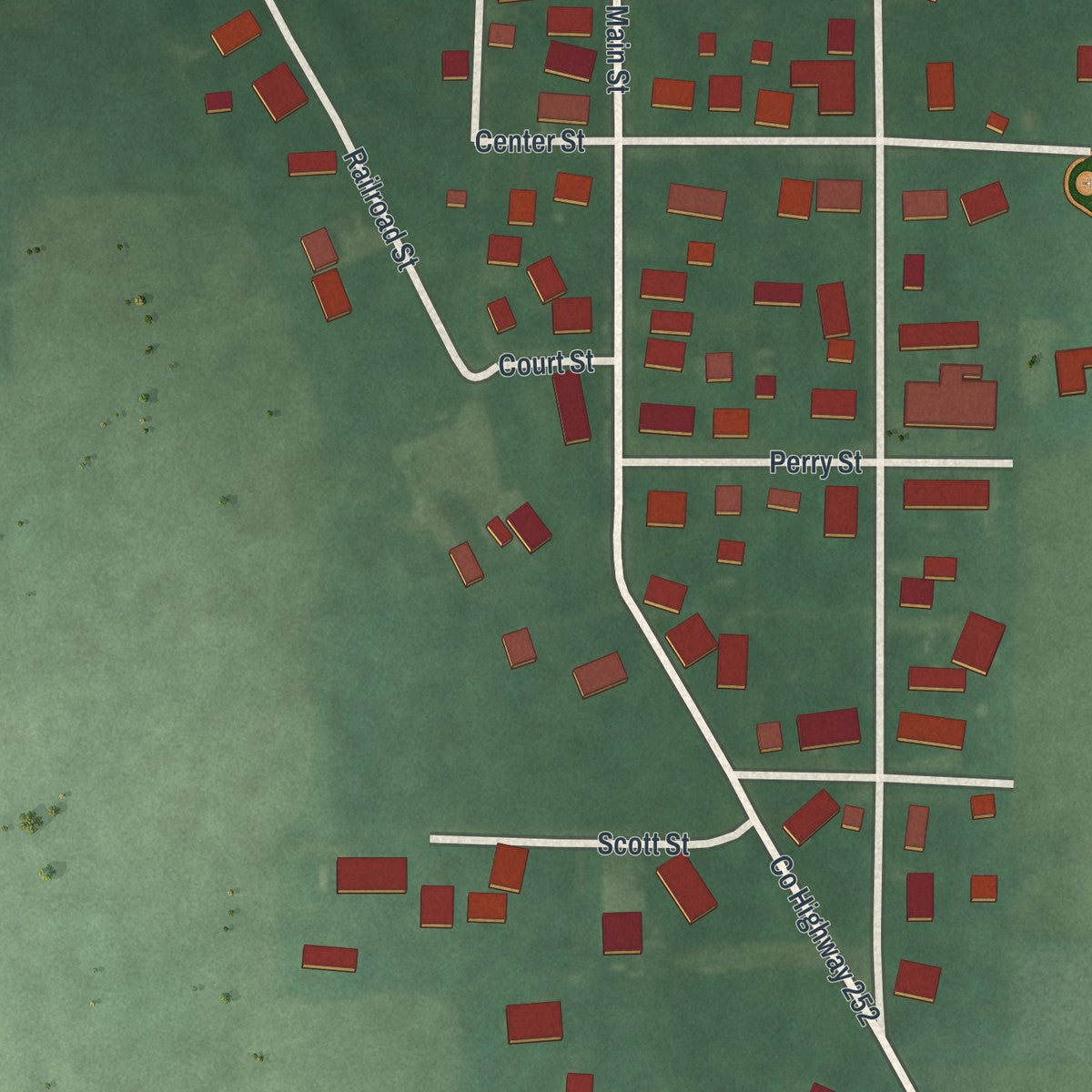 Close-up of the map of Gordon, Ohio print showing street and building detail