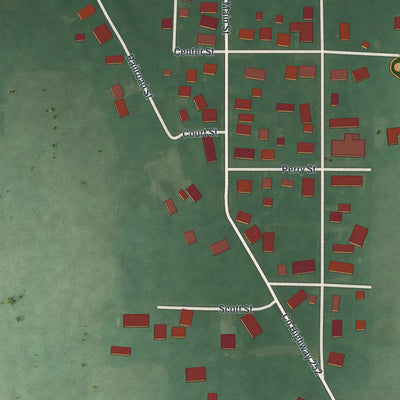 Close-up of the map of Gordon, Ohio print showing street and building detail