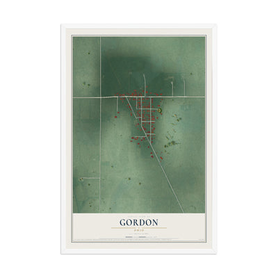 Map of Gordon, Ohio, 12 x 18 inch print in a white wood frame