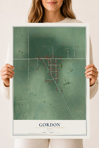 Map of Gordon, Ohio, 18 x 24 inch unframed archival matte print