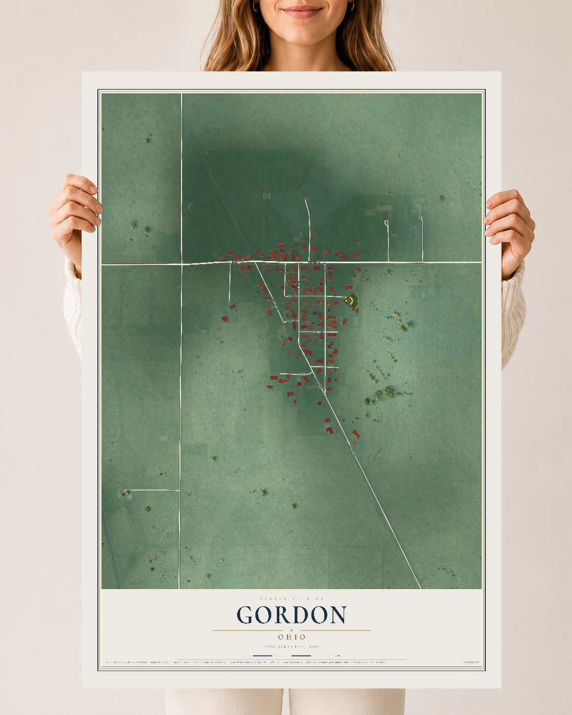 Map of Gordon, Ohio, 24 x 36 inch unframed archival matte print