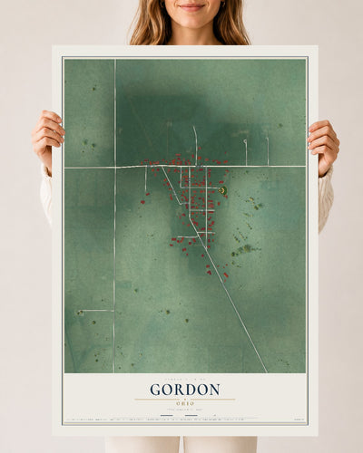 Map of Gordon, Ohio, 24 x 36 inch unframed archival matte print