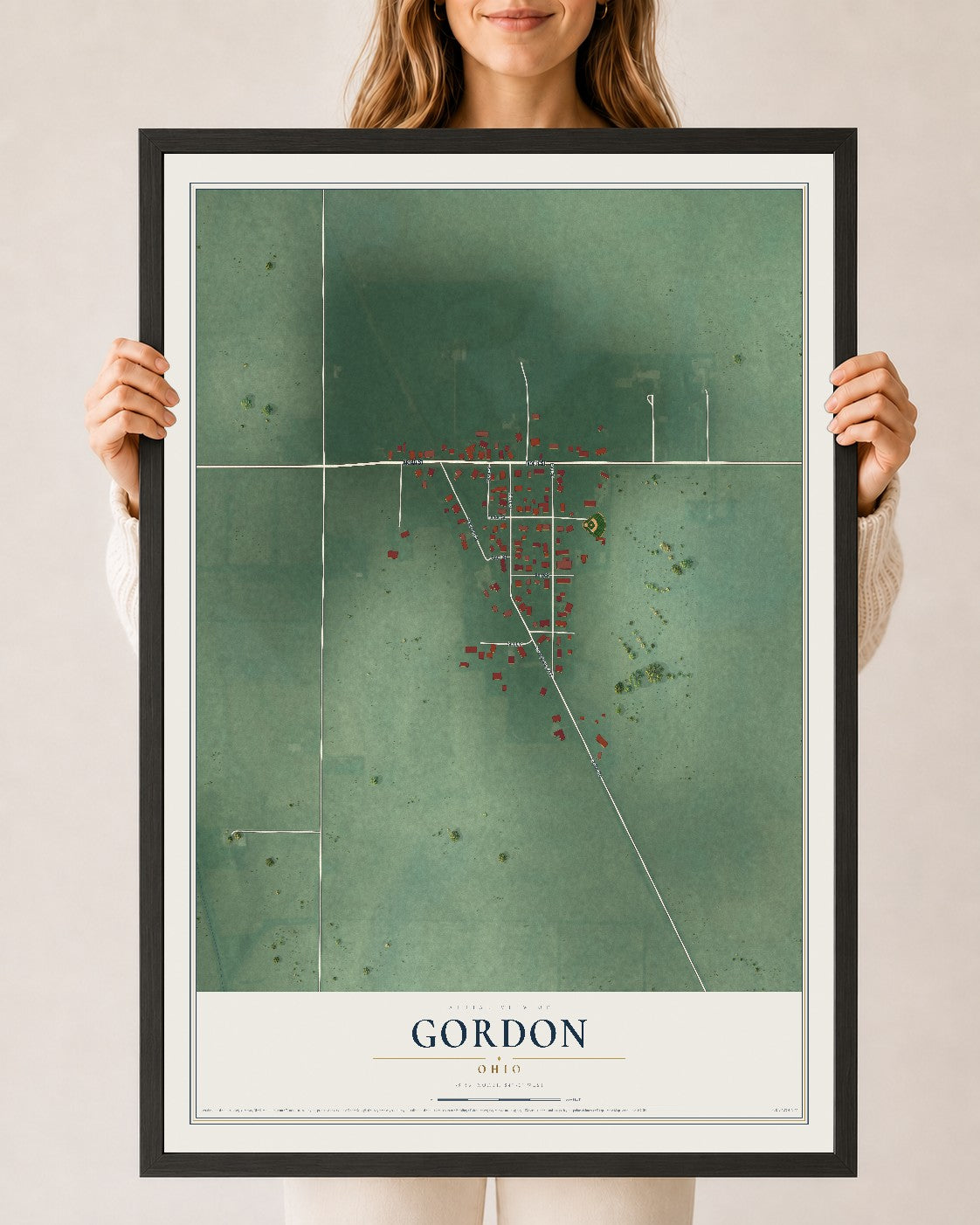 Map of Gordon, Ohio, 24 x 36 inch print in a black wood frame