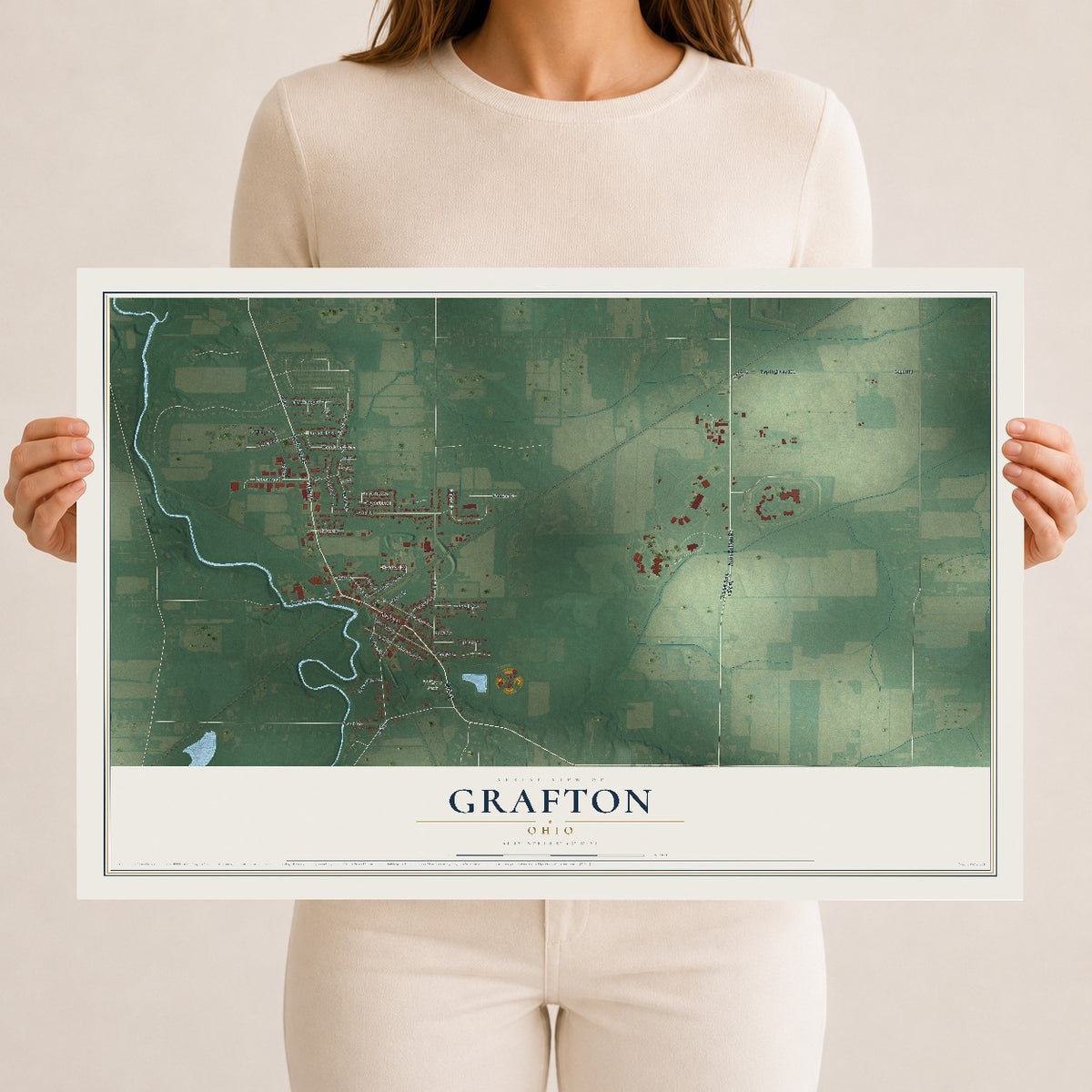 Map of Grafton, Ohio, 12 x 18 inch unframed archival matte print