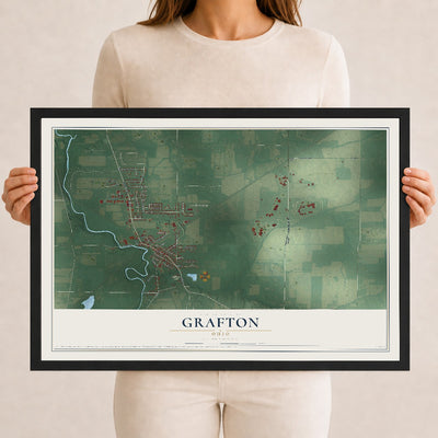 Map of Grafton, Ohio, 12 x 18 inch print in a black wood frame