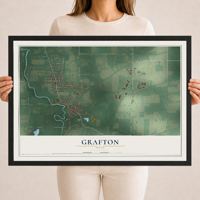 Map of Grafton, Ohio, 18 x 24 inch print in a black wood frame