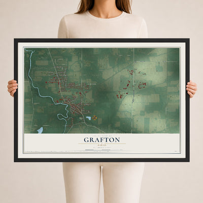 Map of Grafton, Ohio, 24 x 36 inch print in a black wood frame