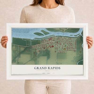 Map of Grand Rapids, Ohio, 12 x 18 inch print in a white wood frame