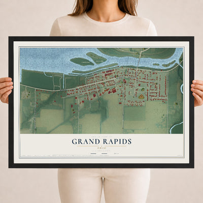 Map of Grand Rapids, Ohio, 18 x 24 inch print in a black wood frame