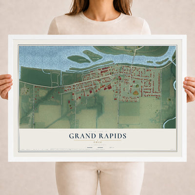 Map of Grand Rapids, Ohio, 18 x 24 inch print in a white wood frame