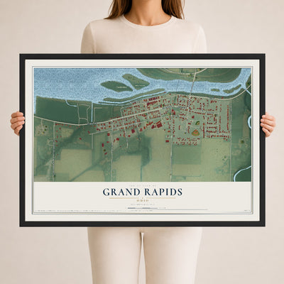 Map of Grand Rapids, Ohio, 24 x 36 inch print in a black wood frame