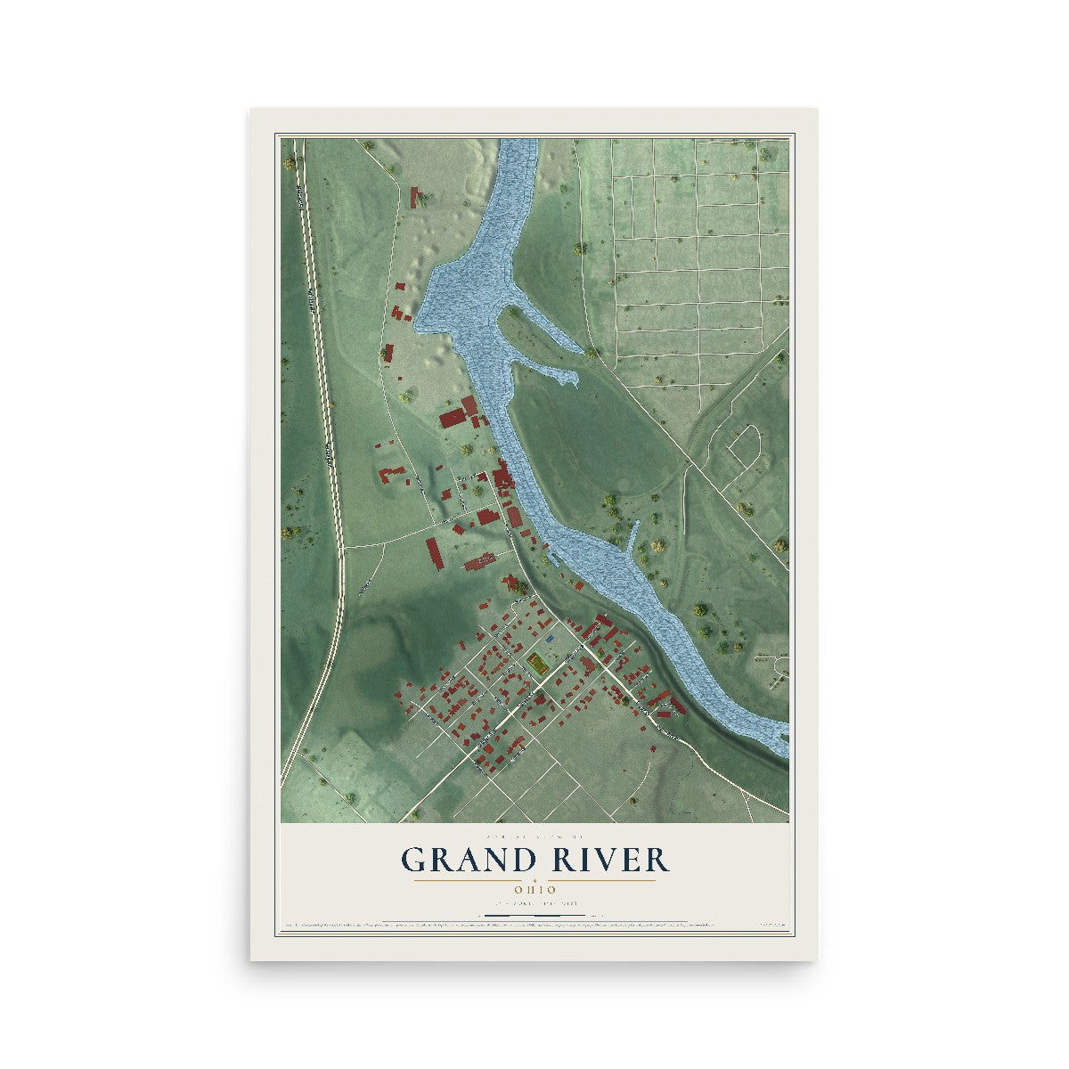 Map of Grand River, Ohio, 12 x 18 inch unframed archival matte print