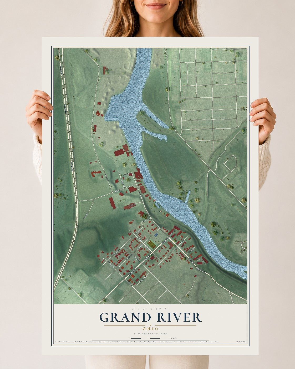 Map of Grand River, Ohio, 24 x 36 inch unframed archival matte print