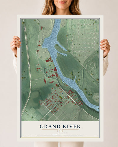 Map of Grand River, Ohio, 24 x 36 inch unframed archival matte print