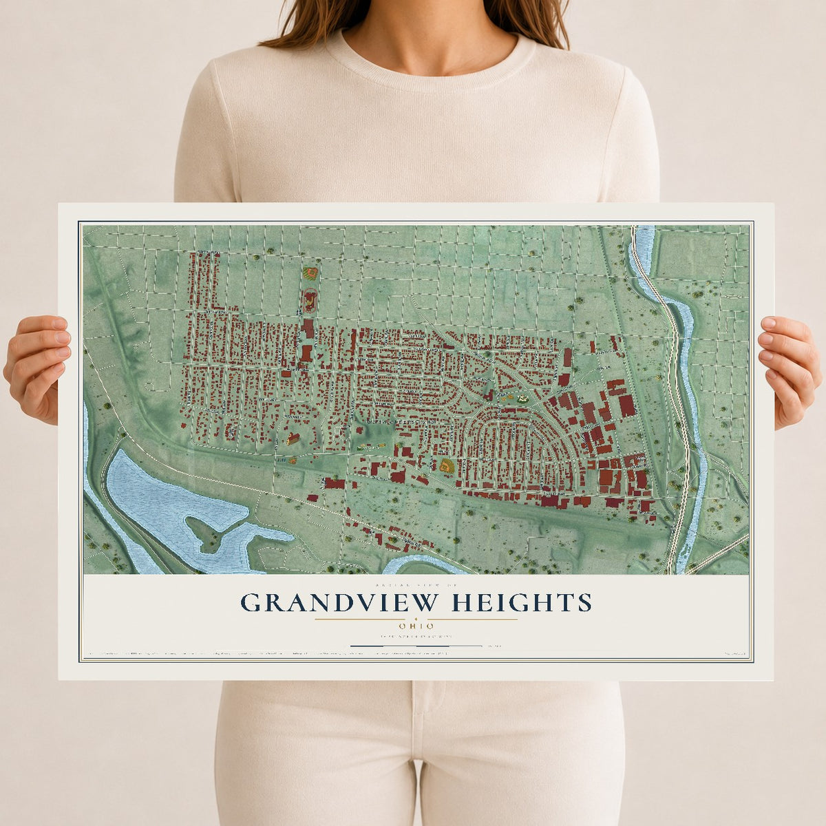 Map of Grandview Heights, Ohio, 12 x 18 inch unframed archival matte print
