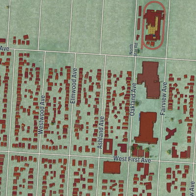 Second close-up of the map of Grandview Heights, Ohio print showing more streets and buildings