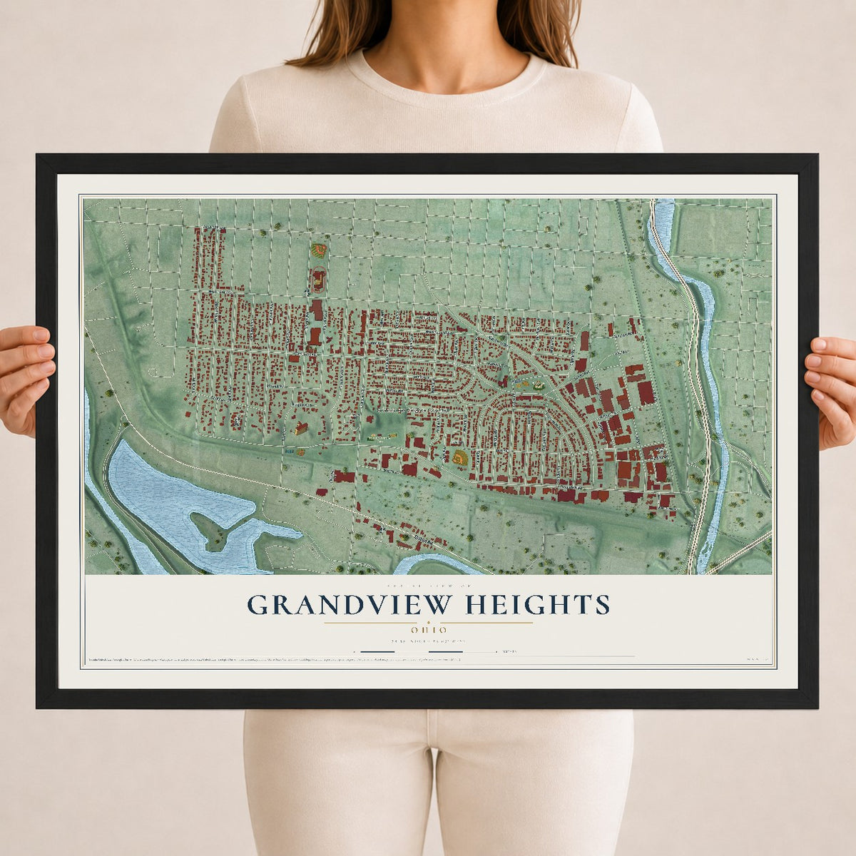 Map of Grandview Heights, Ohio, 18 x 24 inch print in a black wood frame