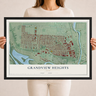 Map of Grandview Heights, Ohio, 18 x 24 inch print in a black wood frame