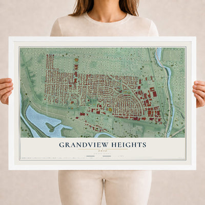 Map of Grandview Heights, Ohio, 18 x 24 inch print in a white wood frame