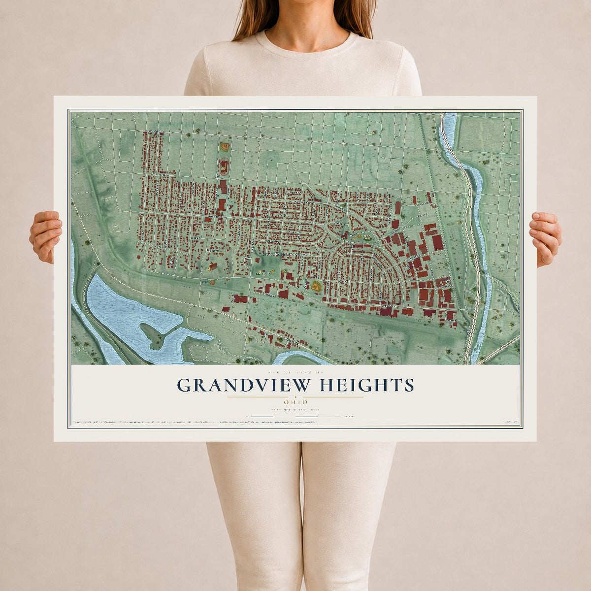 Map of Grandview Heights, Ohio, 24 x 36 inch unframed archival matte print