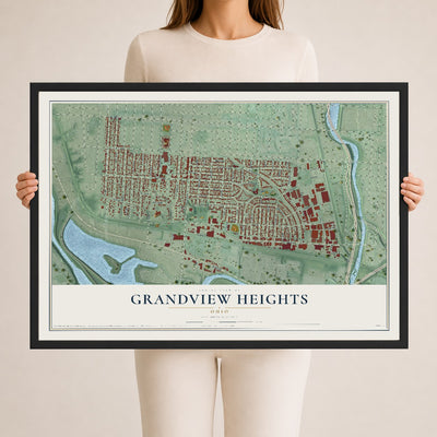 Map of Grandview Heights, Ohio, 24 x 36 inch print in a black wood frame