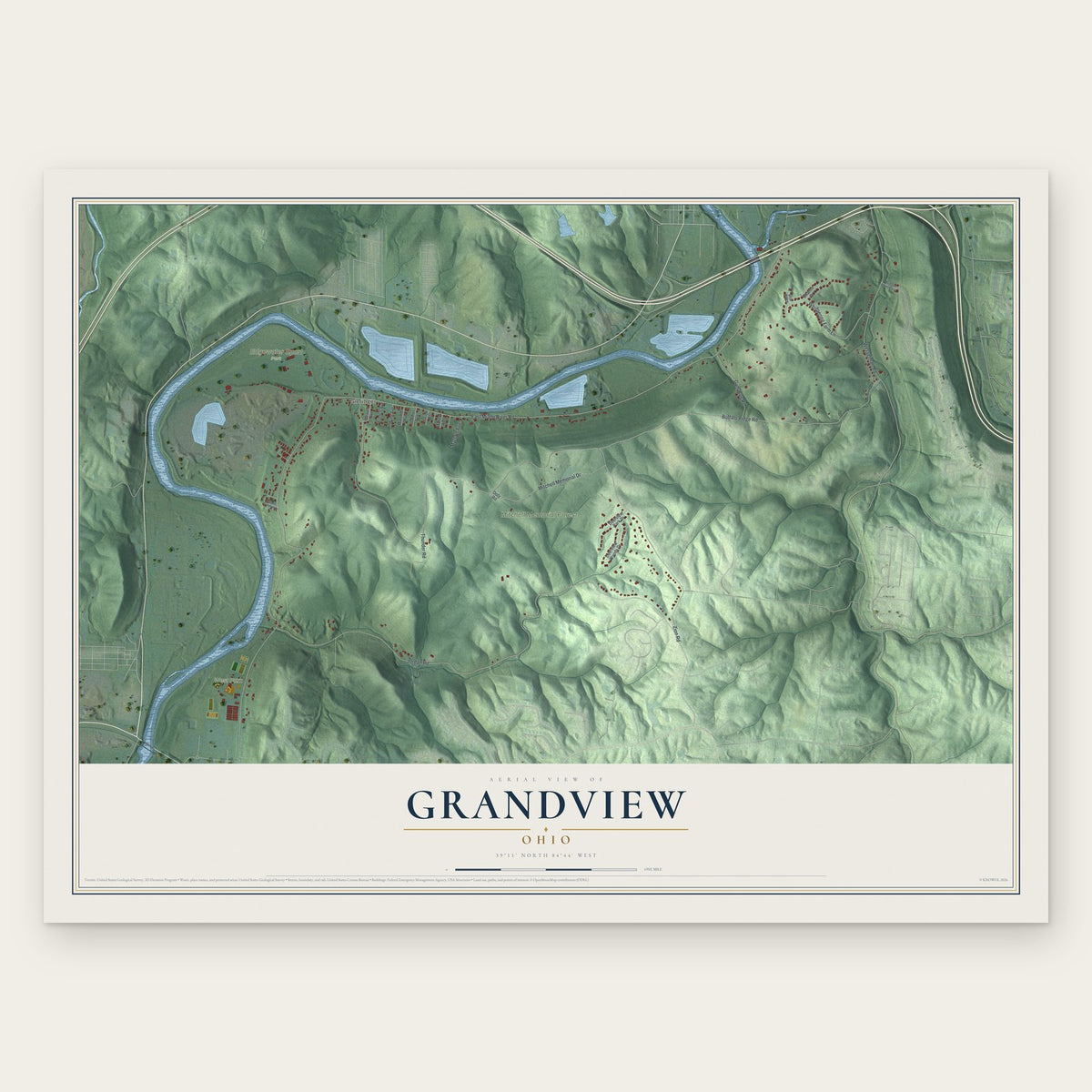 Grandview, Ohio map print, the full design