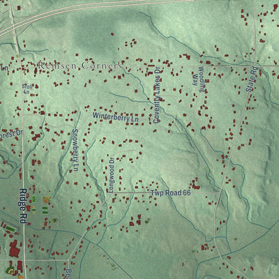 Close-up of the map of Granger, Ohio print showing street and building detail