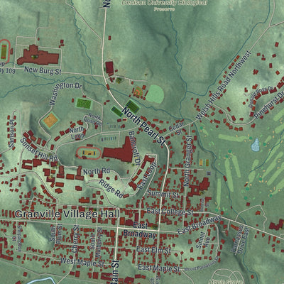 Close-up of the map of Granville, Ohio print showing street and building detail