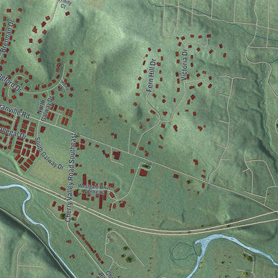 Second close-up of the map of Granville, Ohio print showing more streets and buildings