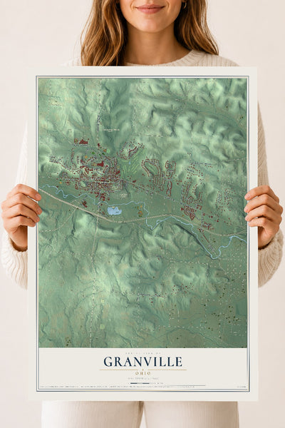 Map of Granville, Ohio, 18 x 24 inch unframed archival matte print