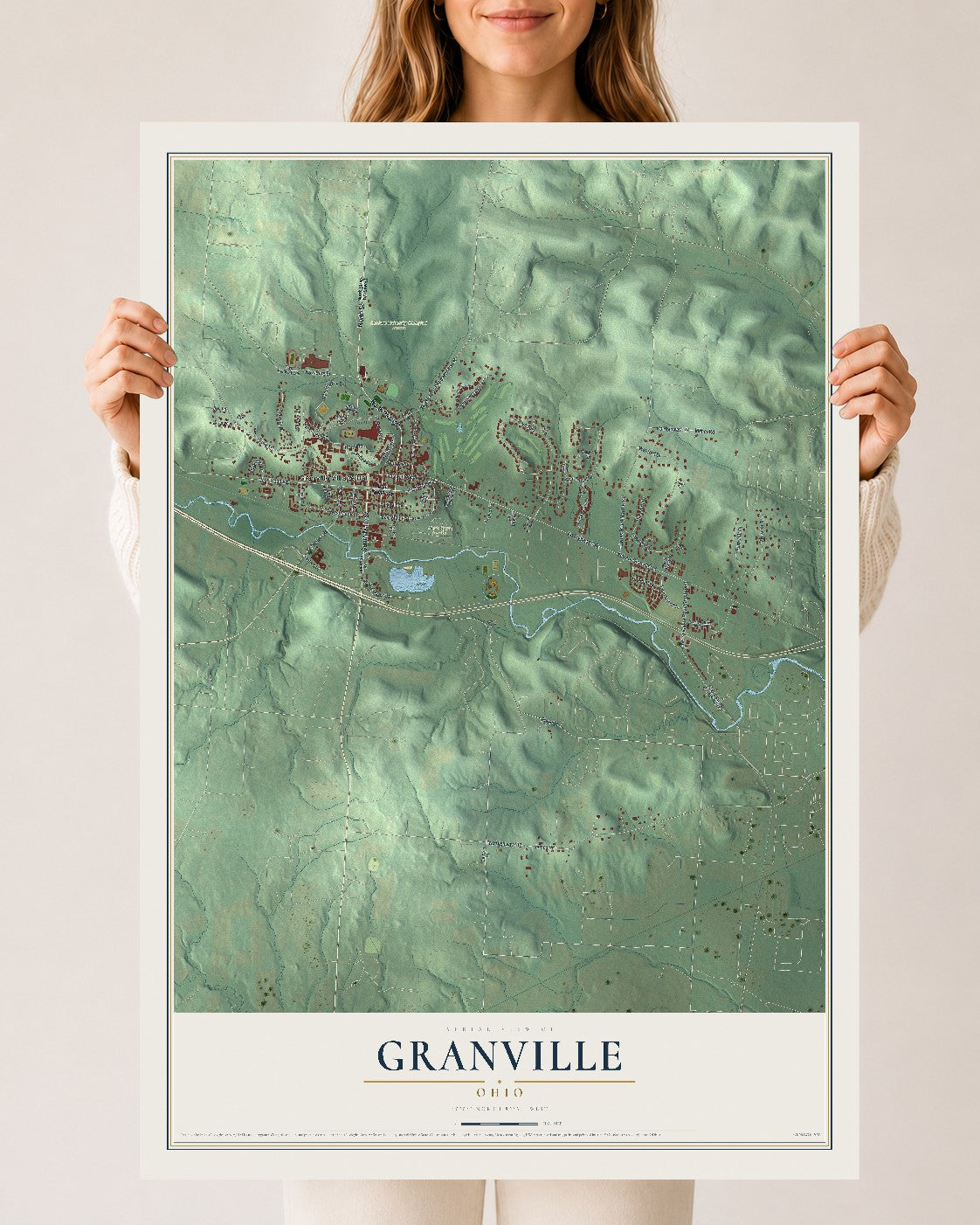 Map of Granville, Ohio, 24 x 36 inch unframed archival matte print