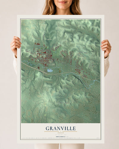 Map of Granville, Ohio, 24 x 36 inch unframed archival matte print