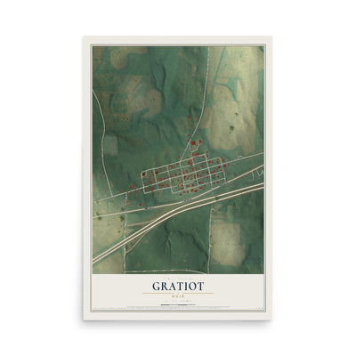 Map of Gratiot, Ohio, 12 x 18 inch unframed archival matte print
