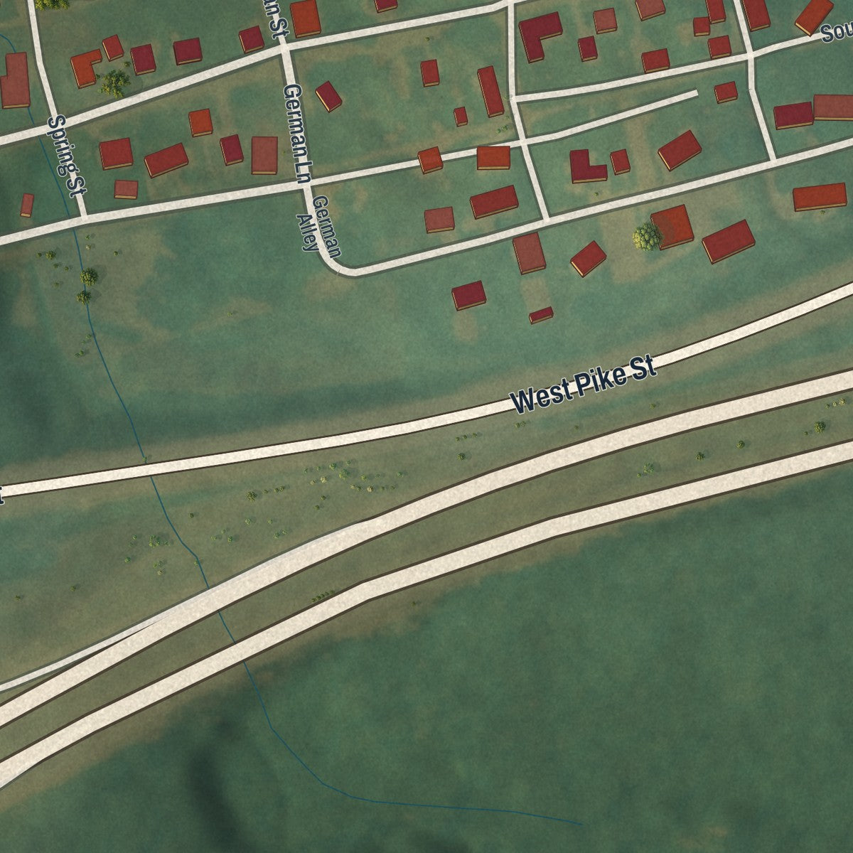Close-up of the map of Gratiot, Ohio print showing street and building detail