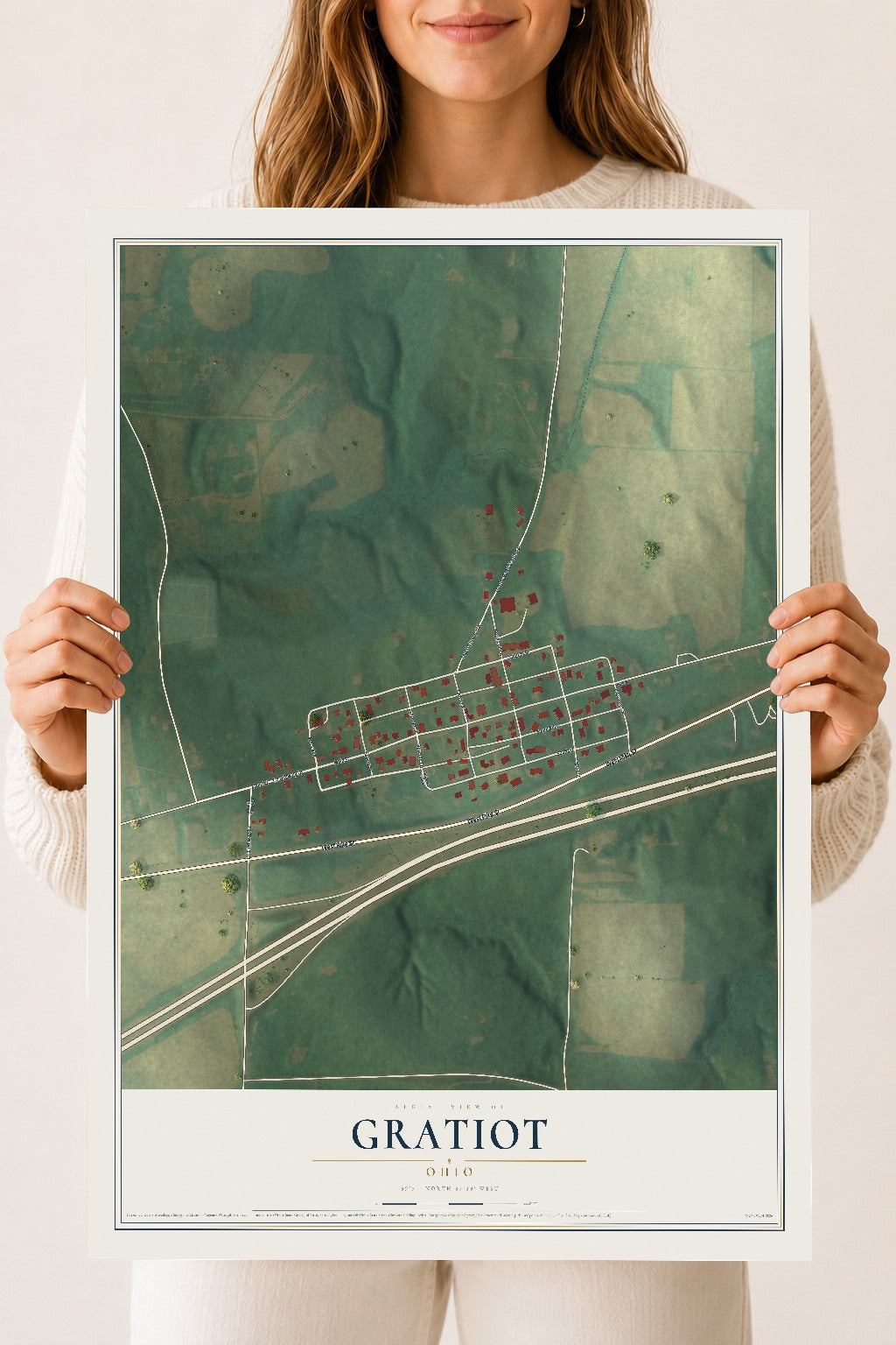 Map of Gratiot, Ohio, 18 x 24 inch unframed archival matte print