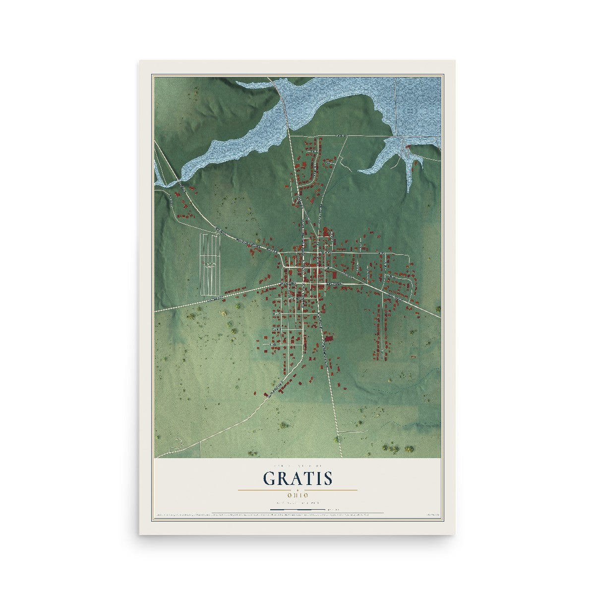 Map of Gratis, Ohio, 12 x 18 inch unframed archival matte print