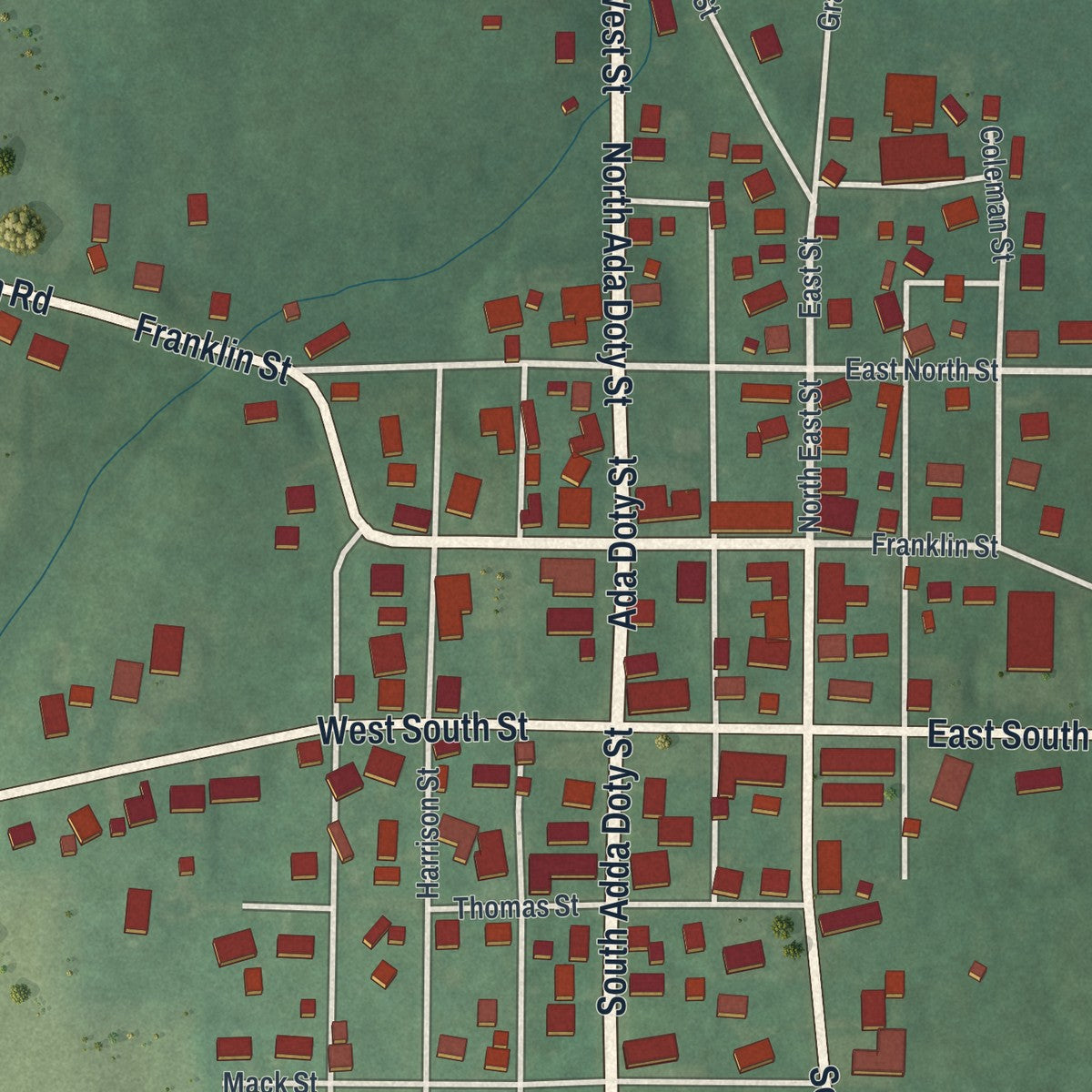 Second close-up of the map of Gratis, Ohio print showing more streets and buildings