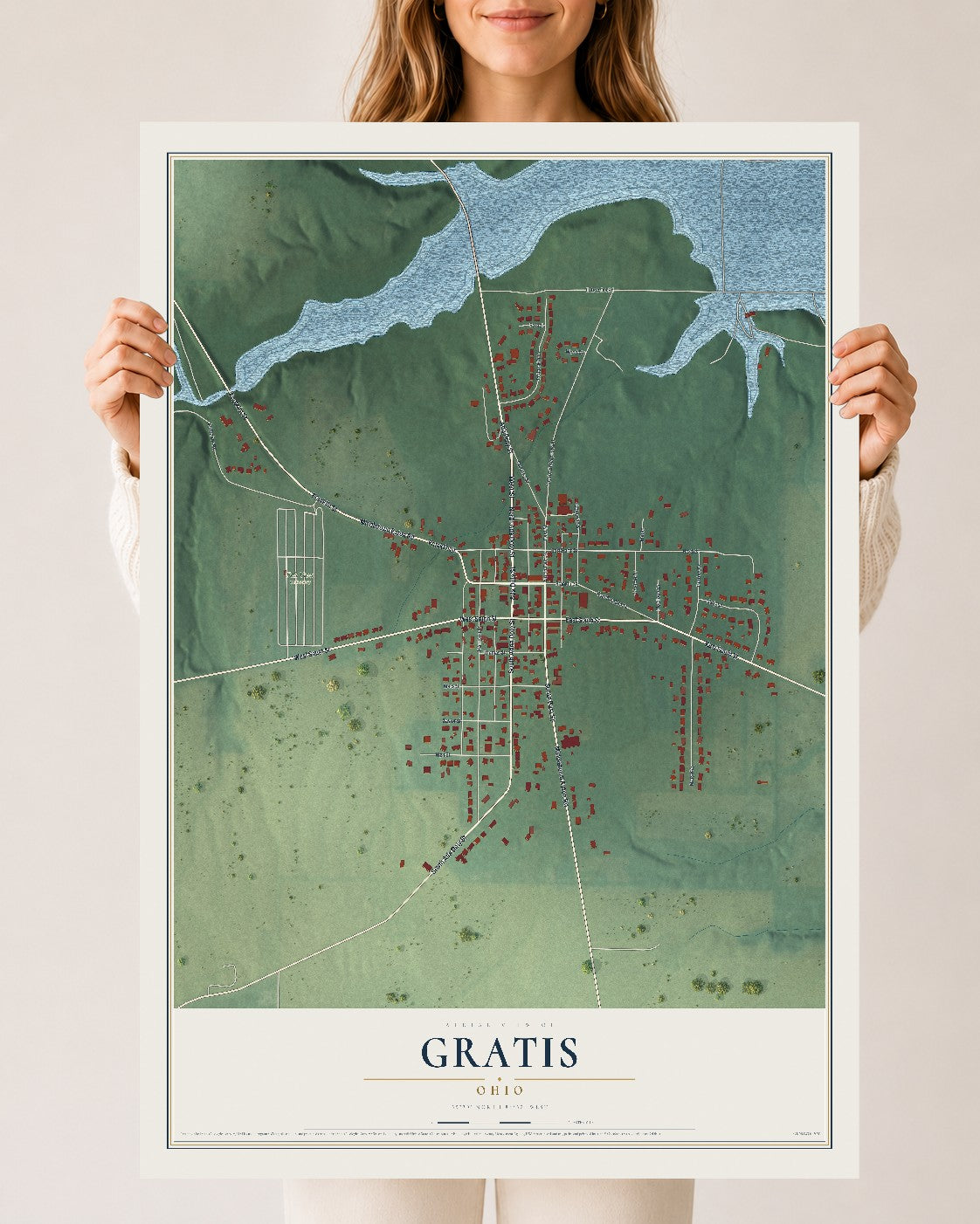 Map of Gratis, Ohio, 24 x 36 inch unframed archival matte print