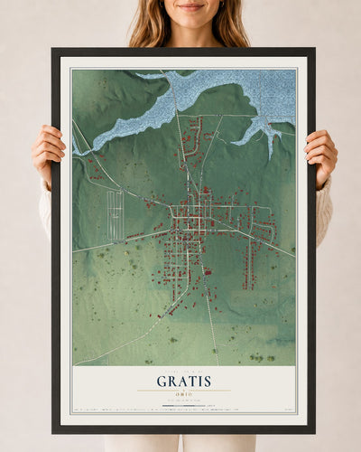 Map of Gratis, Ohio, 24 x 36 inch print in a black wood frame