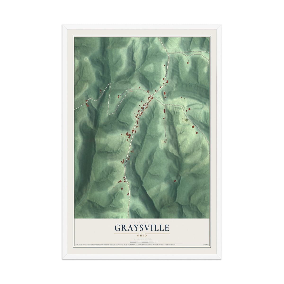 Map of Graysville, Ohio, 12 x 18 inch print in a white wood frame