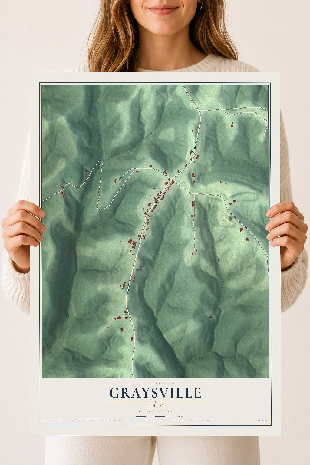 Map of Graysville, Ohio, 18 x 24 inch unframed archival matte print