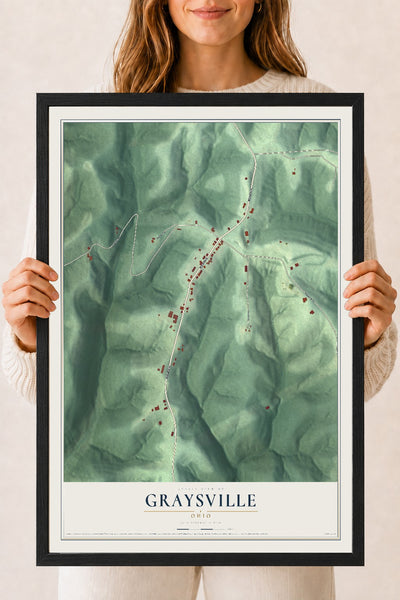 Map of Graysville, Ohio, 18 x 24 inch print in a black wood frame